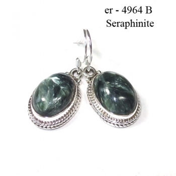 Mesmerizing silver flake green seraphinite handcrafted pure silver drop earrings